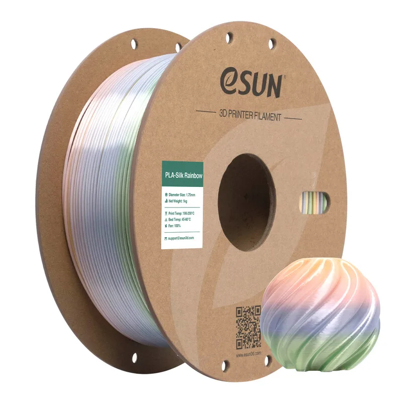 Regenboog Zijde PLA 3D Filamenten 1,75 mm - HuaGuo Mountain 1 kg, Zijde-Textuur, Regenboogkleur, Hoge Snelheid Printen 3D Materiaal voor de Meeste Printers fra eSun – produktbillede