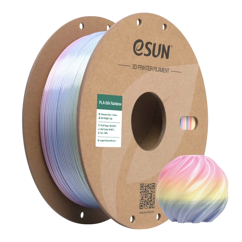 Regenboog Zijde PLA 3D Filamenten 1,75 mm - Jade Pool 1 kg, Zijde-Textuur, Regenboogkleur, Hoge Snelheid Printen 3D Materiaal voor de Meeste Printers fra eSun – produktbillede