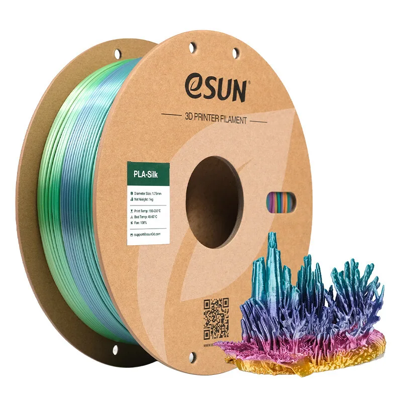 Regenboog Zijde PLA 3D Filamenten 1,75 mm - Koraal 1 kg, Zijde-Textuur, Regenboogkleur, Hoge Snelheid Printen 3D Materiaal voor de Meeste Printers by eSun – product photo