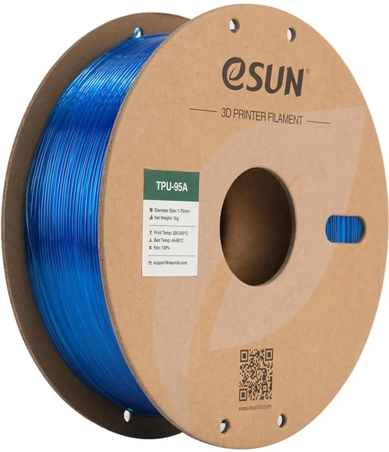 Transparent Blue eTPU-95A Filament – 1,75 mm – 1kg von eSun in Transparent – Produktfoto