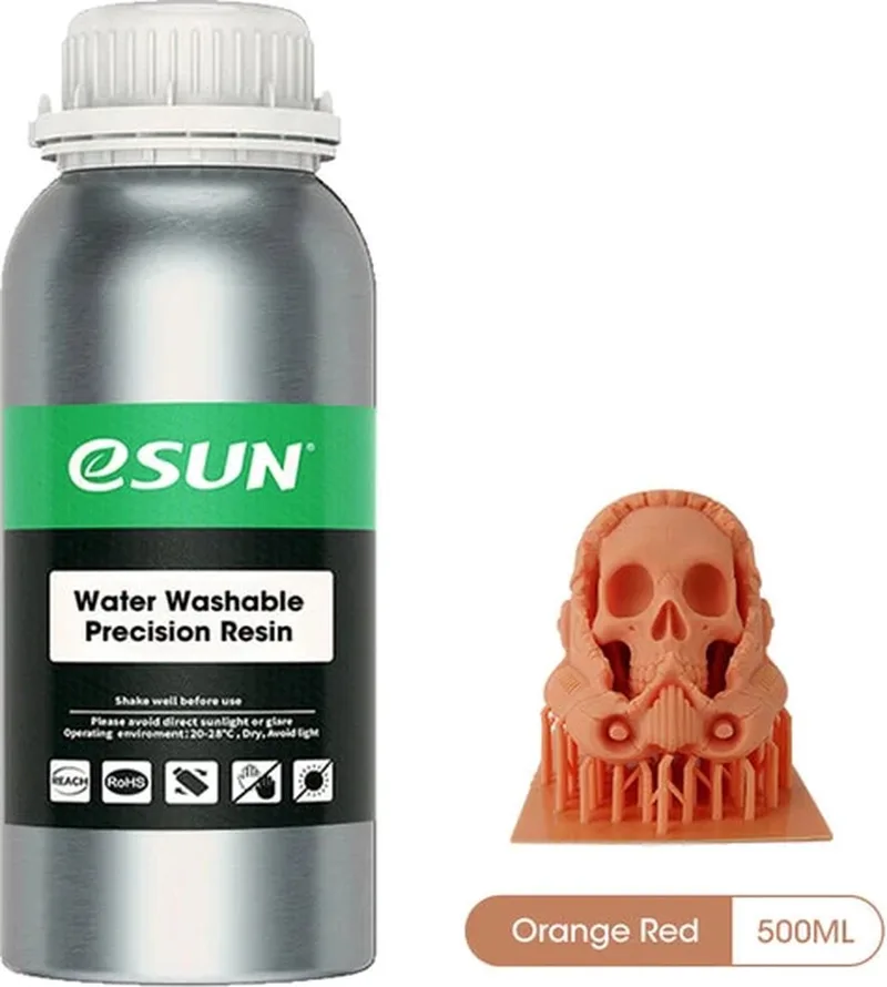 Water Washable Precision Resin, Orange Red – 0.5kg van eSun in Oranje Rood – productfoto