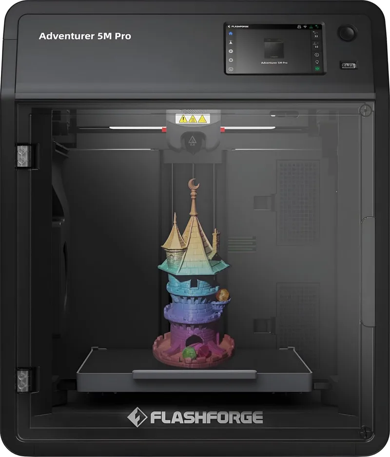 Adventurer 5M Pro High Speed 3D Printer 600mm/s Touchscreen – Gebruiksvriendelijk - Quick-Detach Nozzle - Dual HEPA Filter – 220×220×220 mm - WiFi - Live Video Monitor - Smart App van Flashforge in Zwart Gesloten – productfoto 1 van 2