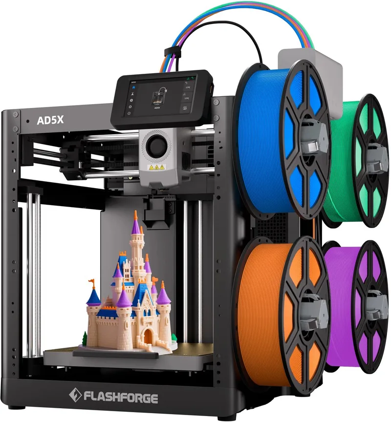 Adventurer 5X High-Speed Multi-Color 3D Printer Touchscreen - Intelligent Filament Systeem - 4 Spoelen - 600mm/s – CoreXY – 220×220×220mm – WiFi van Flashforge in Zwart – productfoto