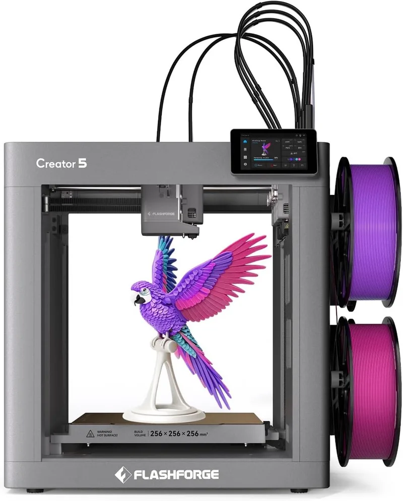 Creator 5 - 3D-printer met 4 onafhankelijke printkoppen, FlashSwap voor kleurwissel in 7 sec, CoreXY 600 mm/s, automatische kalibratie en 256x256x256 mm bouwvolume - Ideaal voor meerkleurenprinten van Flashforge in Zwart – productfoto