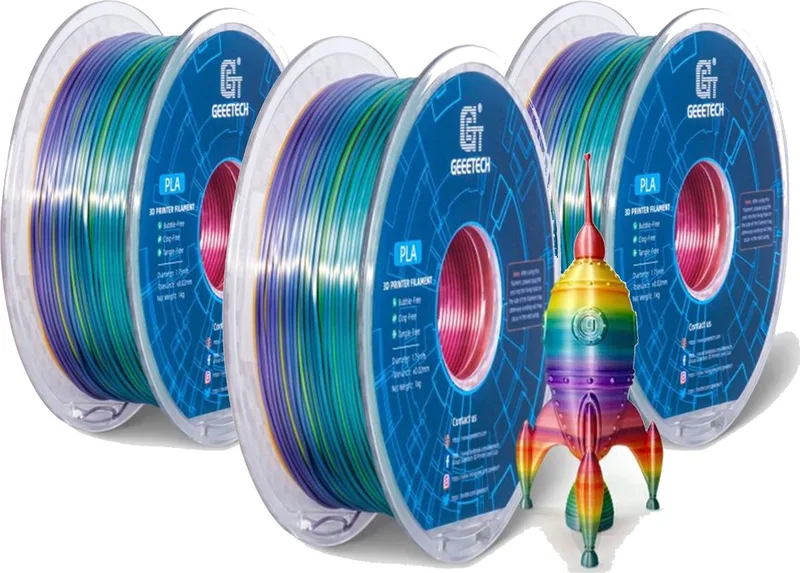 3KG+ Bundel Geeetech PLA+ Silk Rainbow Filament – 1.75mm – Zijdeglans – 3D Printer Filament – Hoge Kwaliteit & Sterk van Geeetech in Meerkleurig – productfoto