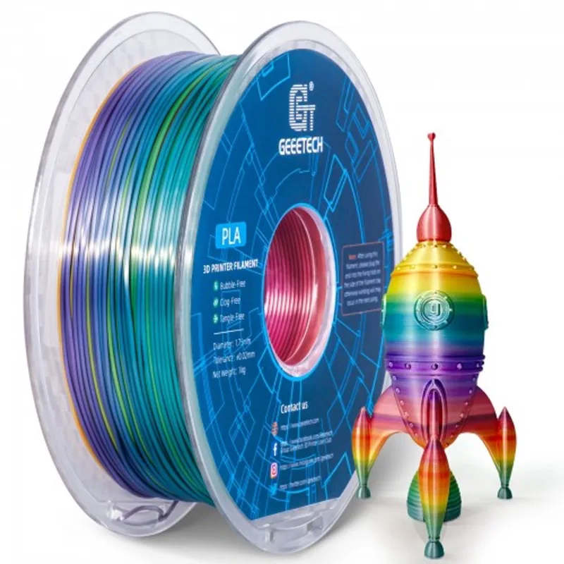 PLA Silk+ Rainbow Filament 1.75mm 1kg – Silk PLA for 3D Printer – Smooth, Shiny Gradient Finish – Compatible with Bambu, Ender, Prusa, Artillery van Geeetech in Meerkleurig – productfoto
