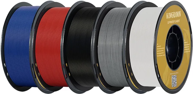 Kleurenassortiment PETG Filament 1,75 mm – 5 kg – 5 Rollen van 1 kg – Rood, Donkerblauw, Zwart, Wit & Grijs – 3D Printer Filament