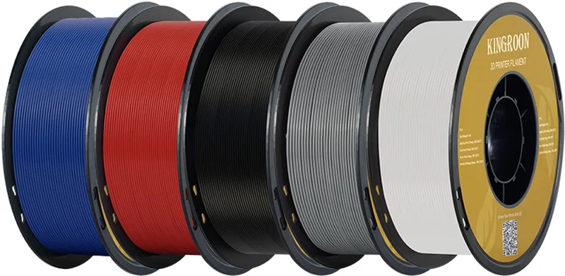 Kleurenassortiment PETG Filament 1,75 mm – 5 kg – 5 Rollen van 1 kg – Rood, Donkerblauw, Zwart, Wit & Grijs – 3D Printer Filament van Kingroon in 5 kg – Rood, Donkerblauw, Zwart, Wit, Grijs – productfoto