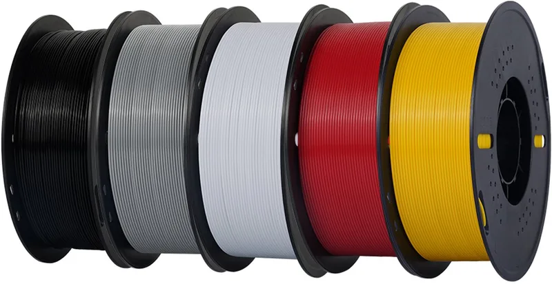 Kleurenassortiment PETG Filament 1,75 mm – 5 kg – 5 Rollen van 1 kg – Zwart, Wit, Grijs, Rood & Geel – 3D Printer Filament van Kingroon in 5 kg – Zwart, Wit, Grijs, Rood, Geel – productfoto