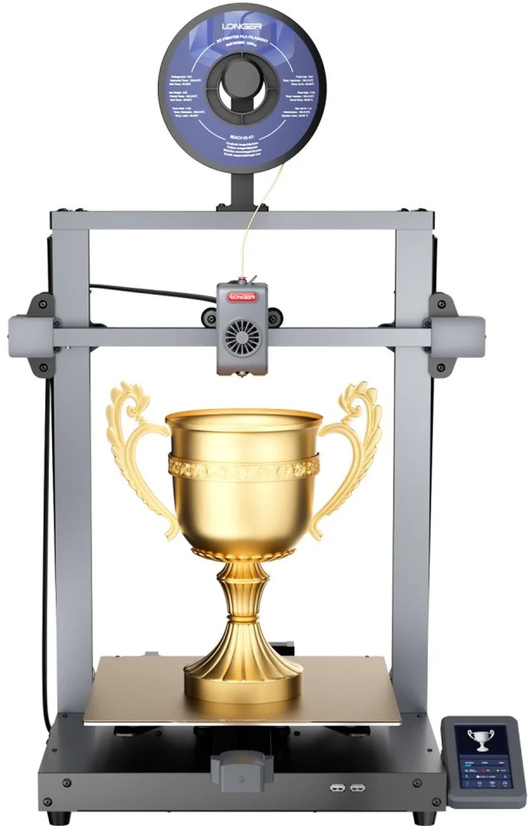 LK10 Plus 3D-printer, 500mm/s hoge snelheid, 0,1mm nauwkeurigheid, 320×320×400mm bouwvolume, volledig automatisch waterpassen, 4,3-inch touchscreen, dubbele Z-as, 300°C hotend, WiFi/LAN/USB-connectiviteit, high-flow direct drive van Longer in Zwart – productfoto