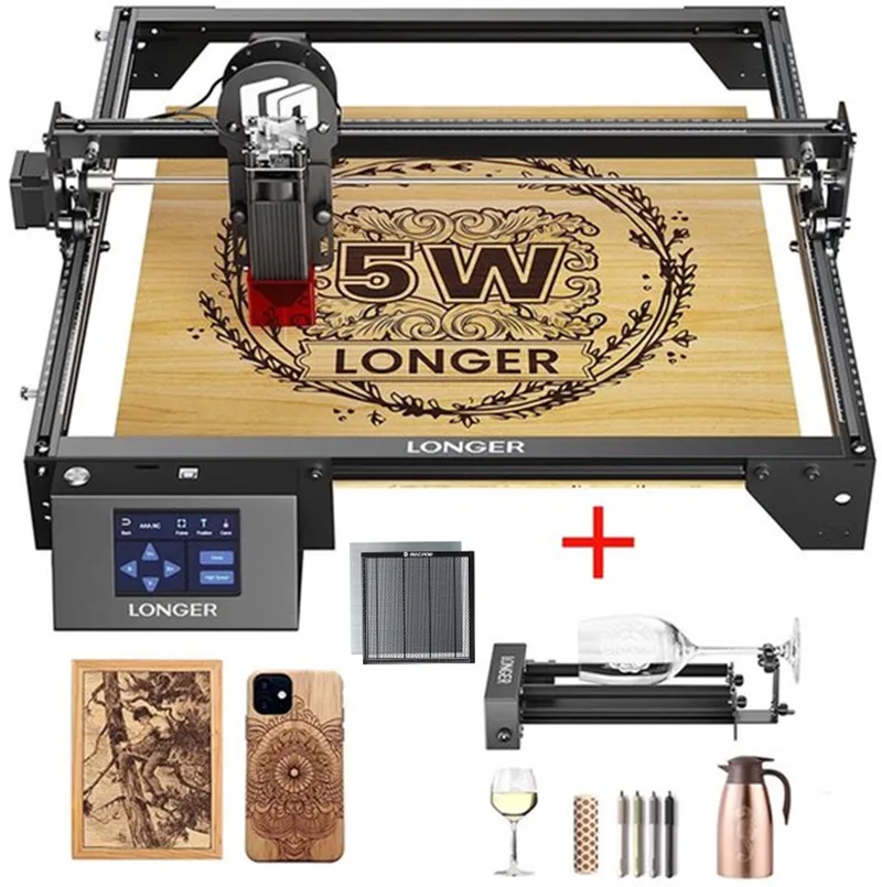 RAY5 5W Lasergraveermachine – met Rotary Roller & Honingraat Werktafel – Touchscreen – CNC Laser Cutter voor Hout, Acryl, Leer & Glas van Longer – productfoto