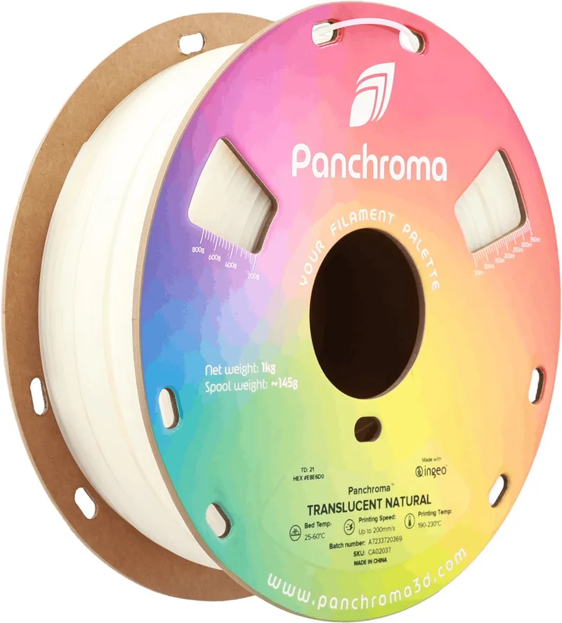 CA02037 Panchroma™ Translucent Filament PLA kunststof 1.75 mm 1000 g Doorschijnend, Natuur 1 stuk(s) fra Polymaker, Kleurloos – produktbillede
