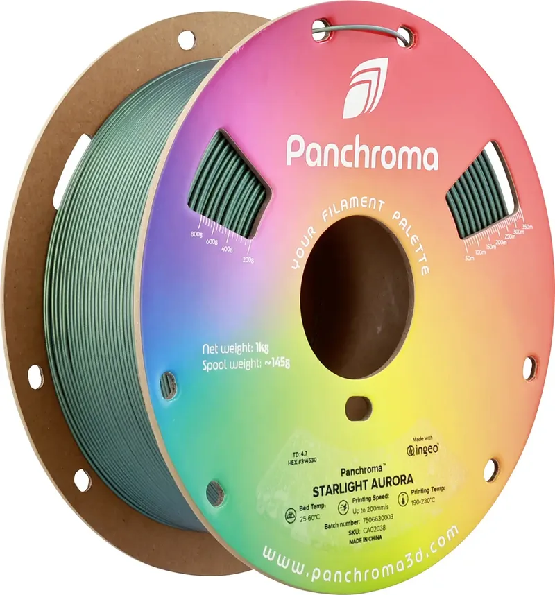 CA02038 Panchroma™ Starlight Filament PLA Mehrfarbig, Farbwechsel 1.75 mm 1000 g Starlight Aurora, Grün 1 St. von Polymaker – Produktfoto