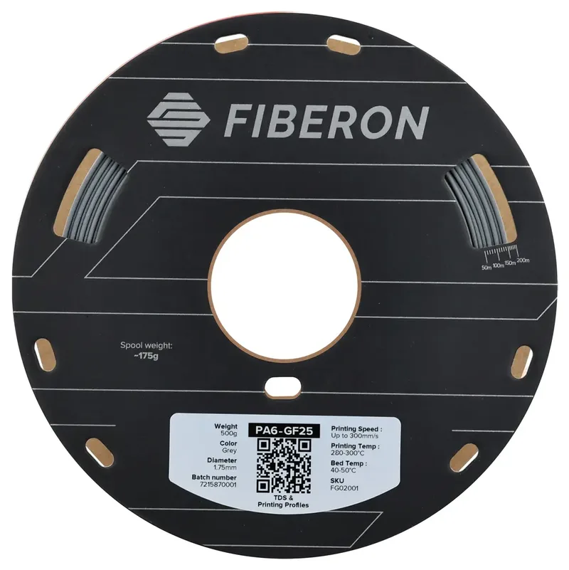 FG02001 Fiberon™ PA6-GF25 Filament PA6-GF Glasvezelversterkt, Hittebestendig, Niet-trekkend 1.75 mm 500 g Gri van Polymaker in Kleurloos – productfoto 2 van 2