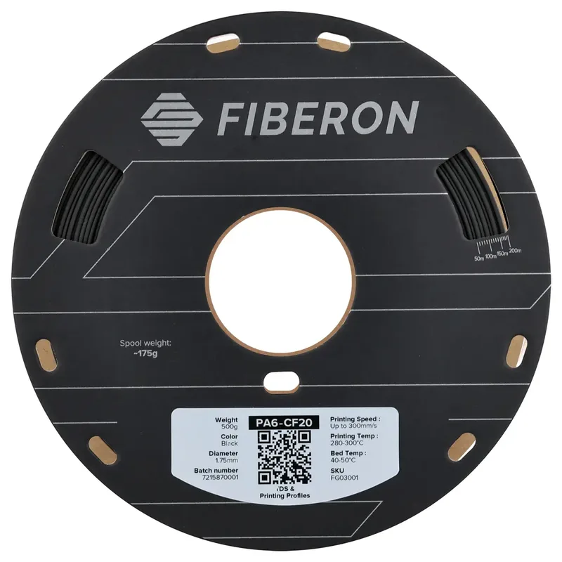 FG03001 Fiberon™ PA6-CF20 Filament PA6-CF Koolstofvezelversterkt, Hittebestendig, Niet-trekkend 1.75 mm 500 g van Polymaker in Kleurloos – productfoto 2 van 2