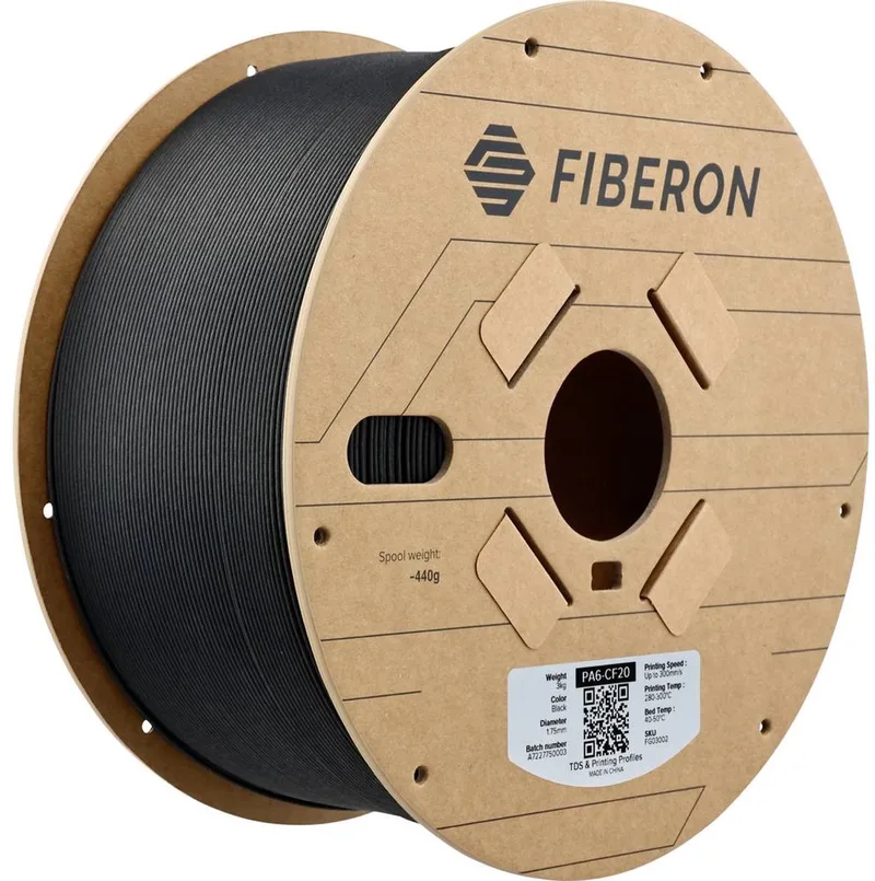 FG03002 Fiberon™ PA6-CF20 Filament PA6-CF Koolstofvezelversterkt 1.75 mm 3000 g Zwart 1 stuk(s) van Polymaker in Kleurloos – productfoto 1 van 2