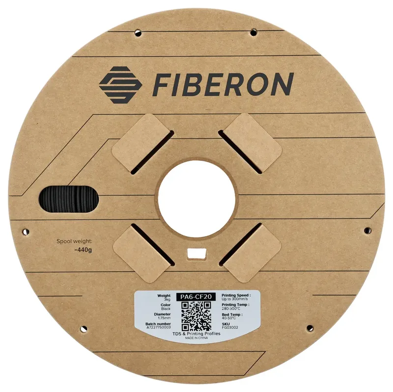 FG03002 Fiberon™ PA6-CF20 Filament PA6-CF Koolstofvezelversterkt 1.75 mm 3000 g Zwart 1 stuk(s) van Polymaker in Kleurloos – productfoto 2 van 2