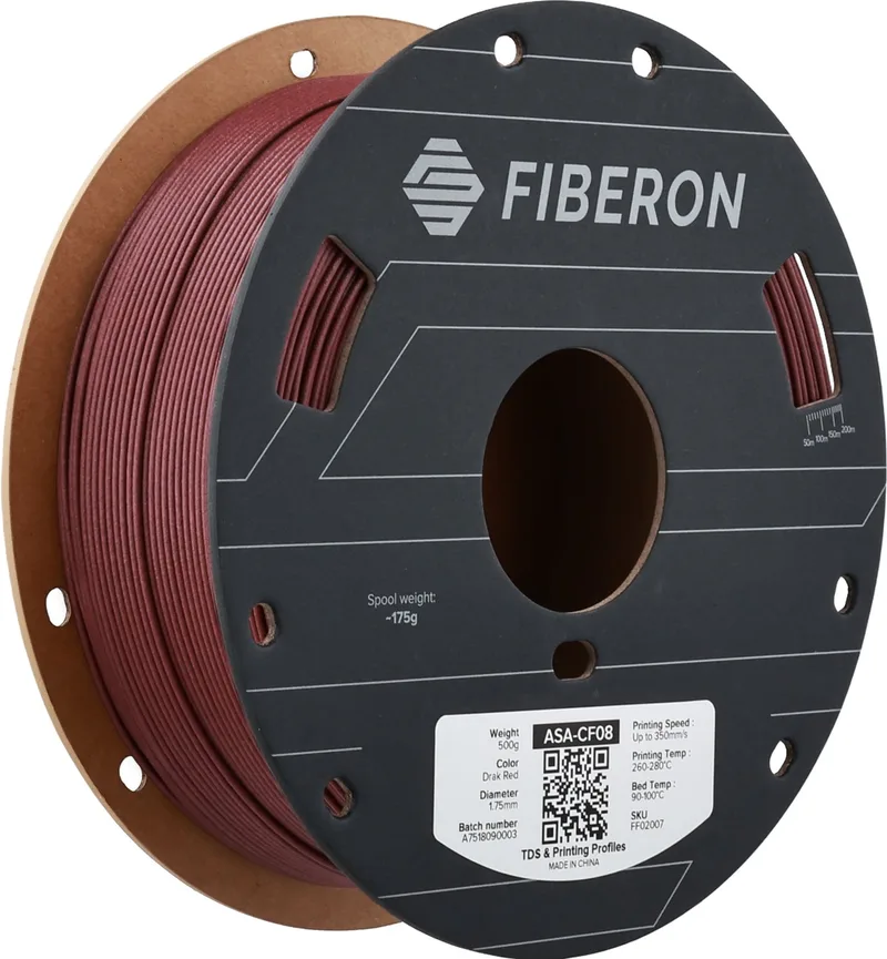 Fiberon ASA-CF08 3D filament 1.75 mm, 500gr von Polymaker in Donker Rood – Produktfoto