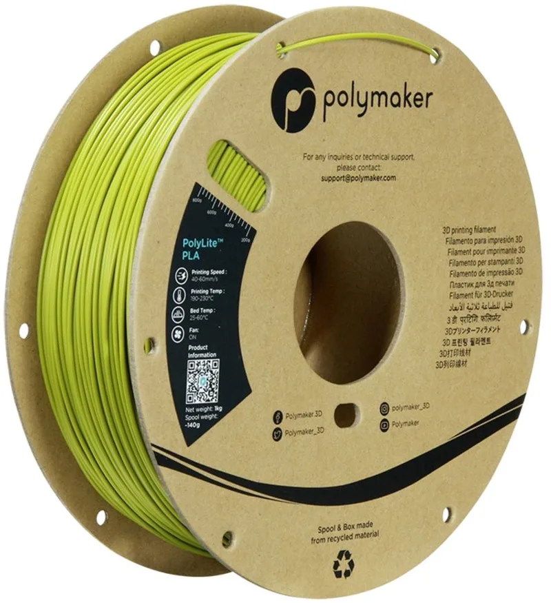PA02058 Polymaker PolyLite PLA Filament Olive Green 1.75 mm / 1kg Filament PLA kunststof Hoge stijfheid, Hoge de Polymaker en Kleurloos – photo produit 1 sur 2