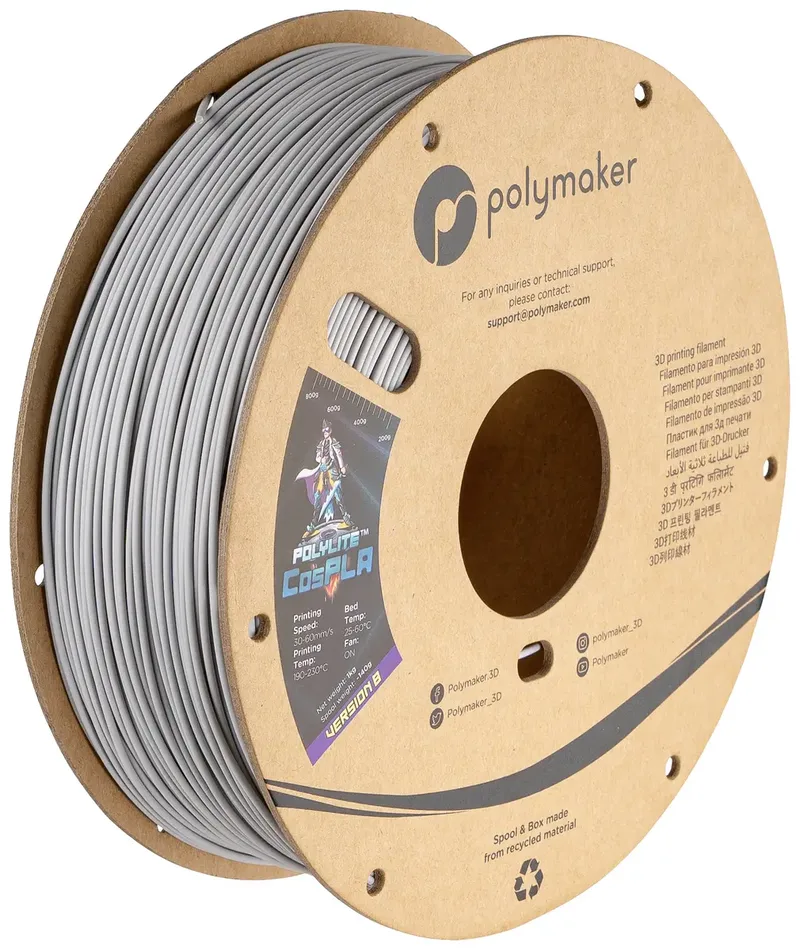 PA07045 CosPLA Version B Filament PLA Leicht zu schleifen, Gute Lackhaftung 1.75 mm 1000 g Grau PolyLite™ 1 St. von Polymaker – Produktfoto