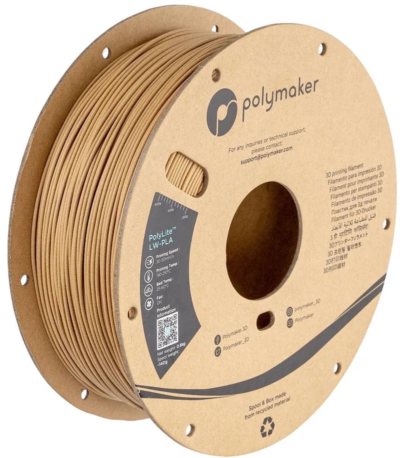 PA08004 Filament LW-PLA Mat, Lage dichtheid 1.75 mm 800 g Hout PolyLite™ 1 stuk(s) van Polymaker in Kleurloos – productfoto