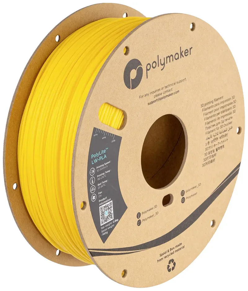 PA08009 Filament LW-PLA Matt, Geringe Dichte 1.75 mm 800 g Leucht-Gelb PolyLite™ 1 St. von Polymaker – Produktfoto