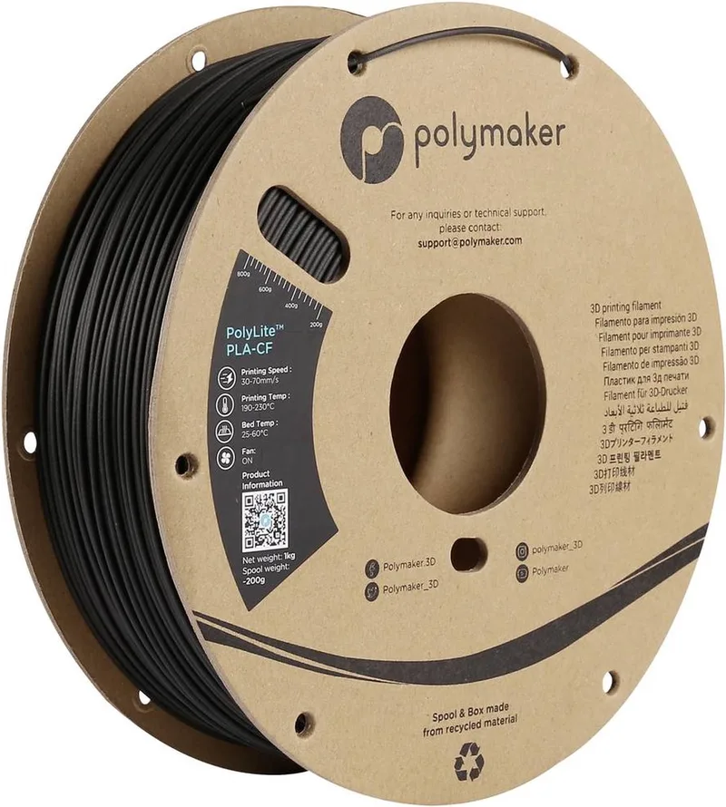 PA10001 Filament PLA-CF Koolstofvezelversterkt 1.75 mm 1000 g Zwart PolyLite™ 1 stuk(s) van Polymaker in Kleurloos – productfoto 1 van 2