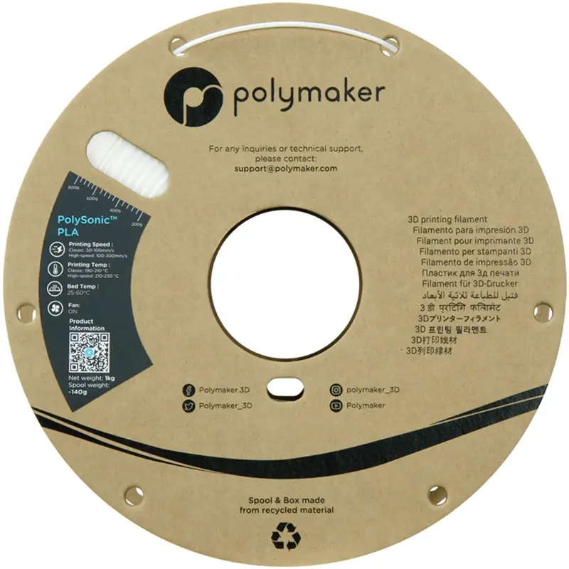 PA12001 Filament PLA kunststof Highspeed filament 1.75 mm 1000 g Wit PolySonic™ 1 stuk(s) van Polymaker in Kleurloos – productfoto 2 van 2