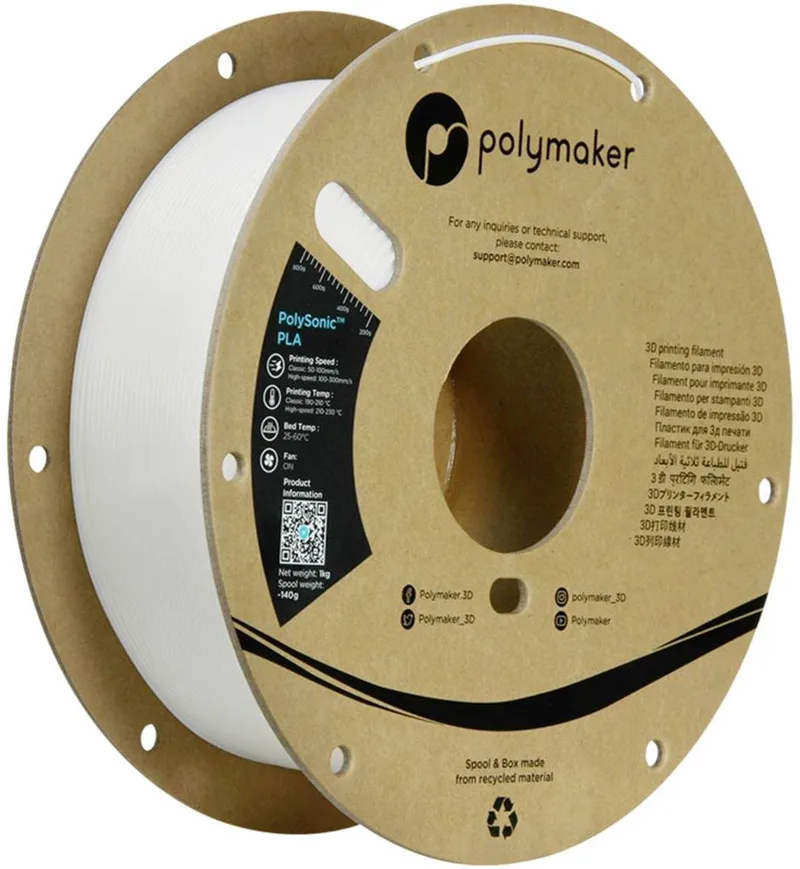 PA12001 Filament PLA kunststof Highspeed filament 1.75 mm 1000 g Wit PolySonic™ 1 stuk(s) van Polymaker in Kleurloos – productfoto 1 van 2