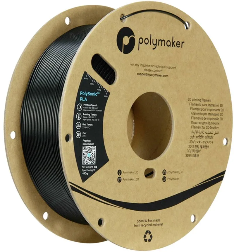 PA12002 Filament PLA kunststof Highspeed filament 1.75 mm 1000 g Zwart PolySonic™ 1 stuk(s) van Polymaker in Kleurloos – productfoto