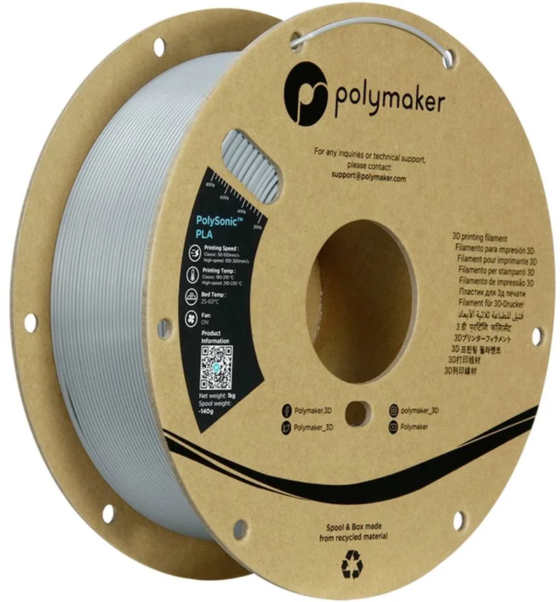 PA12003 Filament PLA kunststof Highspeed filament 1.75 mm 1000 g Grijs PolySonic™ 1 stuk(s) van Polymaker in Kleurloos – productfoto