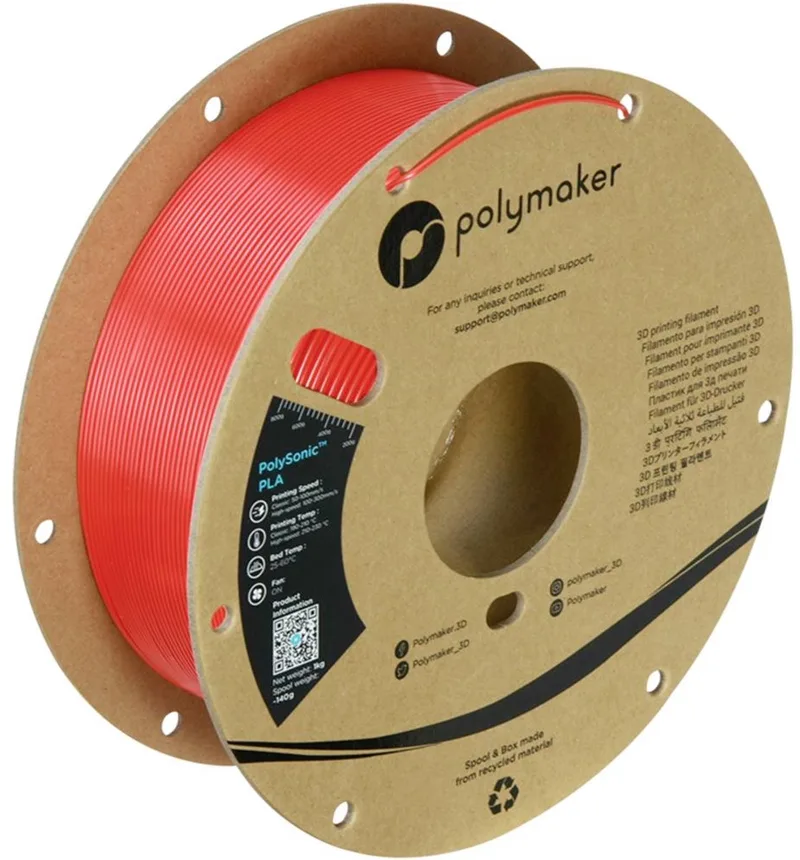 PA12005 Filament Polymaker PolySonic™ PLA red High Speed PLA / 1.75 mm / 1kg Filament PLA kunststof Highspeed van Polymaker in Kleurloos – productfoto