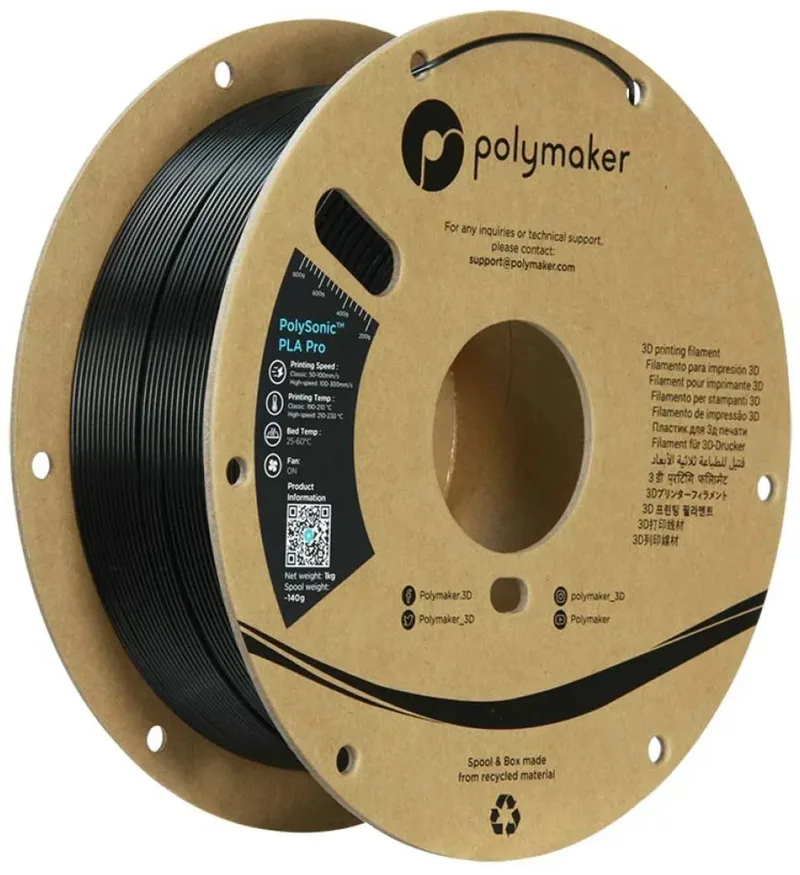 PA13002 Filament PLA+ Highspeed filament, Slagvast 1.75 mm 1000 g Zwart PolySonic™ 1 stuk(s) van Polymaker in Kleurloos – productfoto
