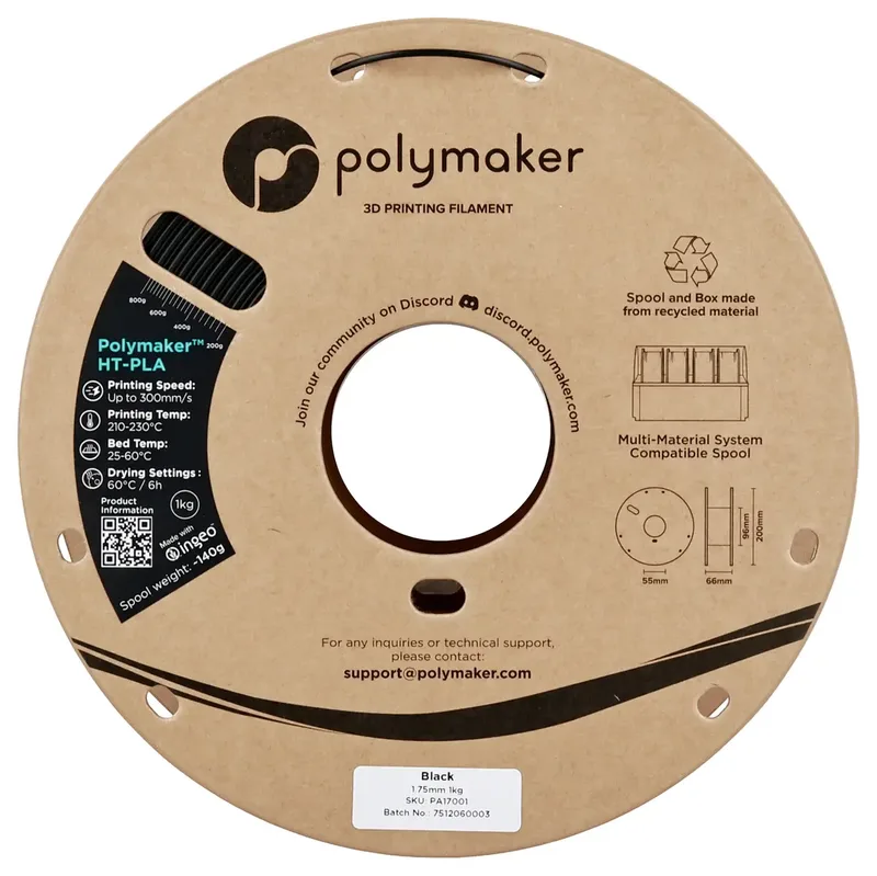 PA17001 HT-PLA Filament PLA kunststof, HT-PLA Warmtebestendig, Highspeed filament 1.75 mm 1000 Zwart, Black 1 by Polymaker in Kleurloos – product photo 2 of 2