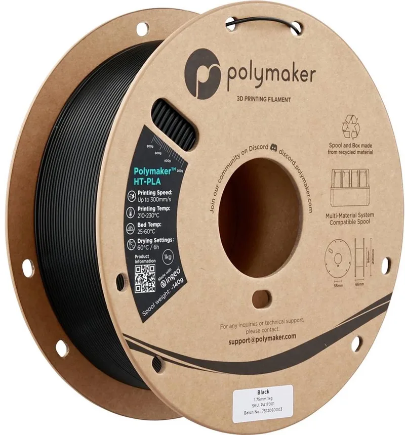 PA17001 HT-PLA Filament PLA kunststof, HT-PLA Warmtebestendig, Highspeed filament 1.75 mm 1000 Zwart, Black 1 by Polymaker in Kleurloos – product photo 1 of 2