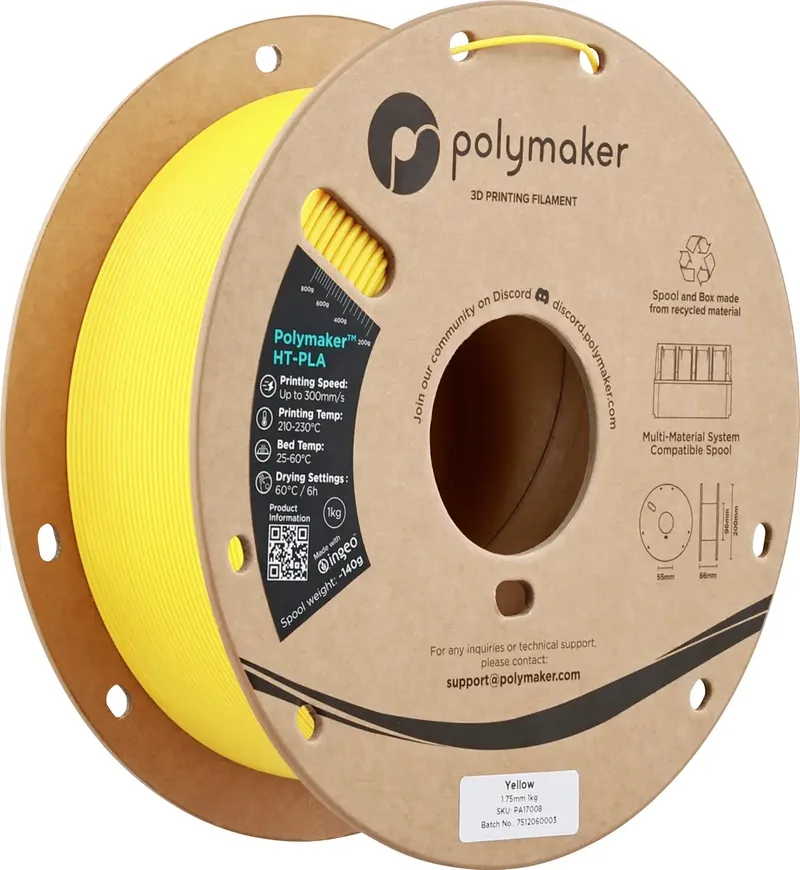 PA17008 HT-PLA Filament PLA, HT-PLA hitzebeständig, Highspeed Filament 1.75 mm 1000 g Gelb, Yellow 1 St. von Polymaker – Produktfoto