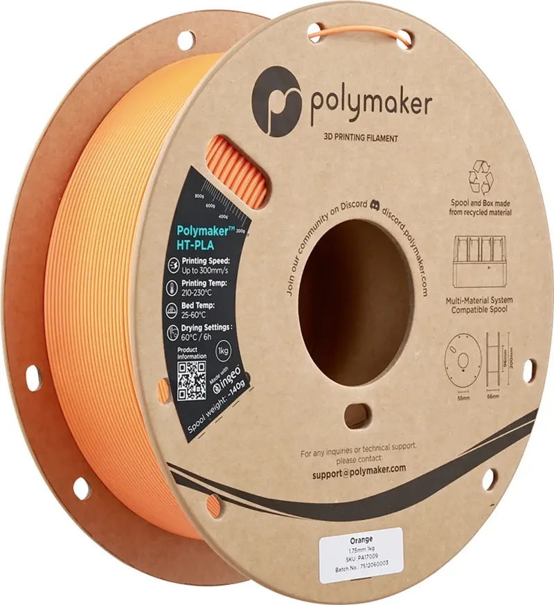 PA17009 HT-PLA Filament PLA, HT-PLA Hochtemperaturbeständig, Highspeed Filament 1.75 mm 1000 Orange 1 St. von Polymaker – Produktfoto