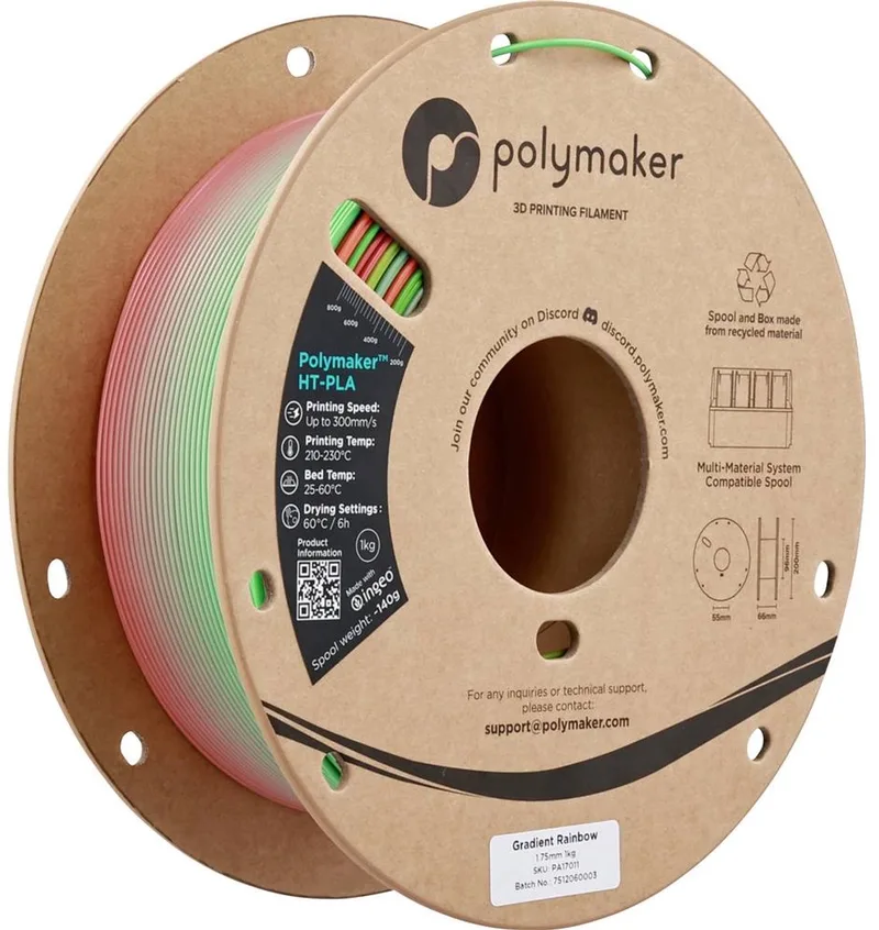 PA17011 HT-PLA Filament PLA kunststof, HT-PLA Warmtebestendig, Highspeed filament 1.75 mm 1000 g Gradient Rai van Polymaker in Kleurloos – productfoto 1 van 2