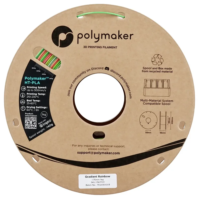 PA17011 HT-PLA Filament PLA kunststof, HT-PLA Warmtebestendig, Highspeed filament 1.75 mm 1000 g Gradient Rai van Polymaker in Kleurloos – productfoto 2 van 2