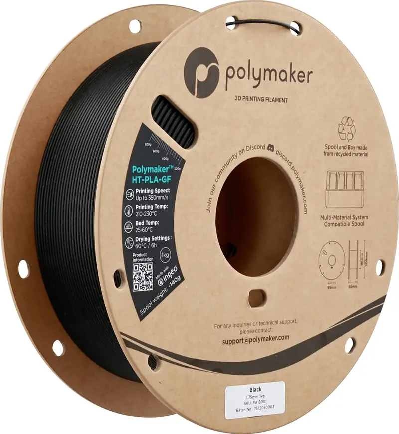 PA18001 HT-PLA-GF Filament HT-PLA-GF Hochtemperaturbeständig, Glasfaserverstärkt, Matt, Highspeed Filament 1.75 mm 1000 g Black, Schwarz 1 St. von Polymaker – Produktfoto