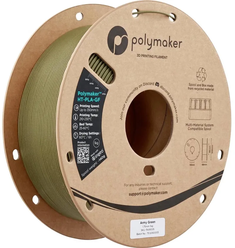 PA18005 HT-PLA-GF Filament HT-PLA-GF Warmtebestendig, Glasvezelversterkt, Mat, Highspeed filament 1.75 mm 100 by Polymaker in Kleurloos – product photo 1 of 2
