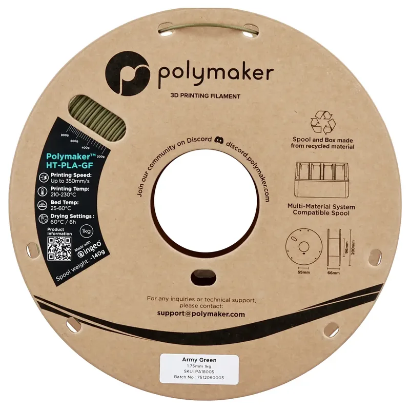 PA18005 HT-PLA-GF Filament HT-PLA-GF Warmtebestendig, Glasvezelversterkt, Mat, Highspeed filament 1.75 mm 100 by Polymaker in Kleurloos – product photo 2 of 2