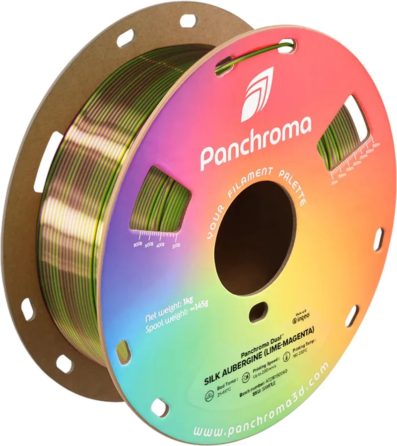 Panchroma Dual Silk Aubergine PLA 3D filament 1,75mm 1kg van Polymaker in Limoen Magenta – productfoto