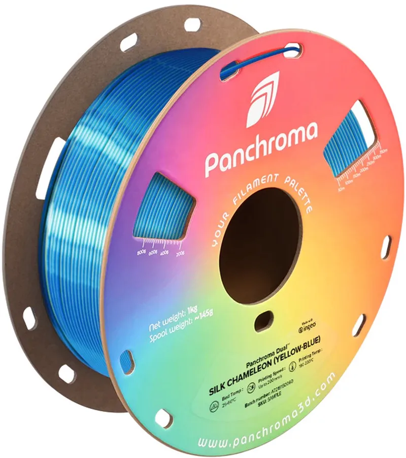 Panchroma Dual Silk Cameleon PLA 3D filament 1,75mm 1kg van Polymaker in Geel Blauw – productfoto