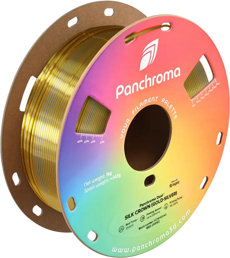 Panchroma Dual Silk Crown PLA 3D filament 1,75mm 1kg van Polymaker in Goud Zilver – productfoto