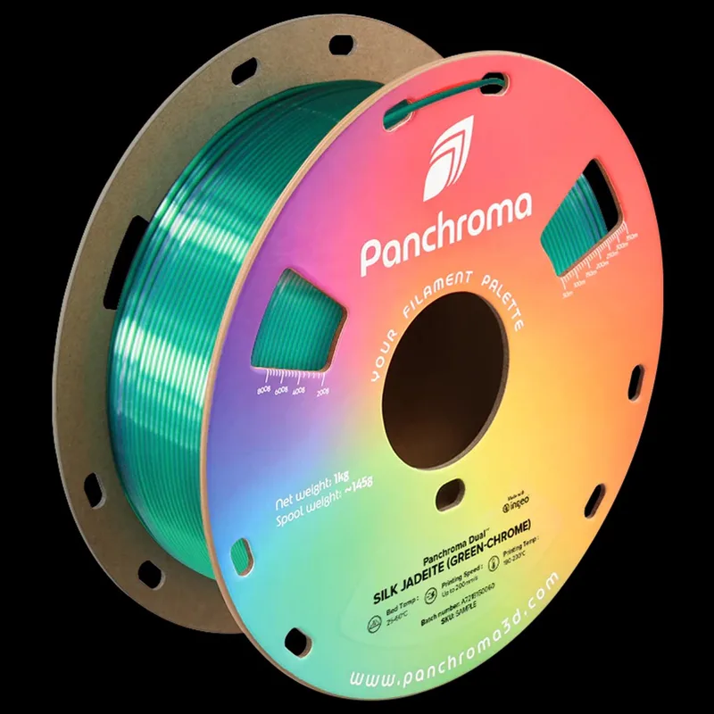 Panchroma Dual Silk Jadeite PLA 3D filament 1,75mm 1kg van Polymaker in Groen Chrome – productfoto