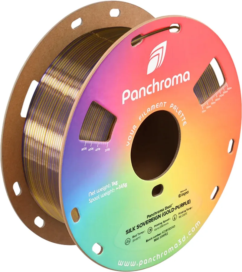 Panchroma Dual Silk Sovereign PLA 3D filament 1,75mm 1kg van Polymaker in Goud Paars – productfoto