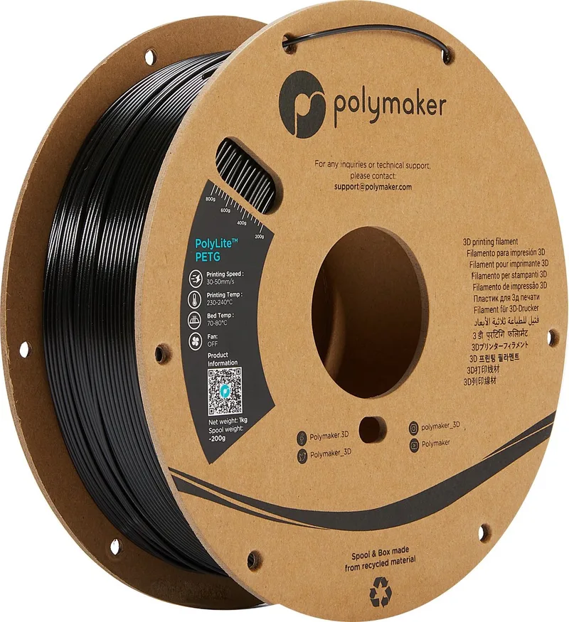 PB01001 PolyLite Filament PETG Hittebestendig, Hoge treksterkte 1.75 mm 1000 g Zwart 1 stuk(s) från Polymaker, Kleurloos – produktbild