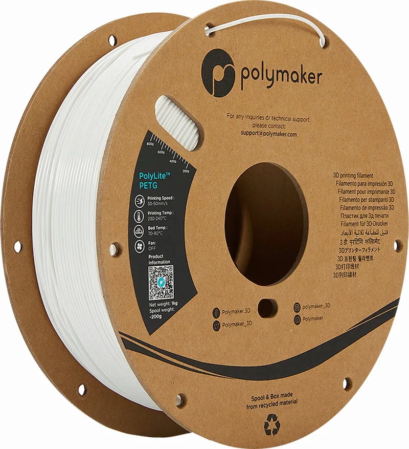 PB01002 Filament PETG Hittebestendig, Hoge treksterkte 1.75 mm 1000 g Wit PolyLite™ 1 stuk(s) från Polymaker, Kleurloos – produktbild