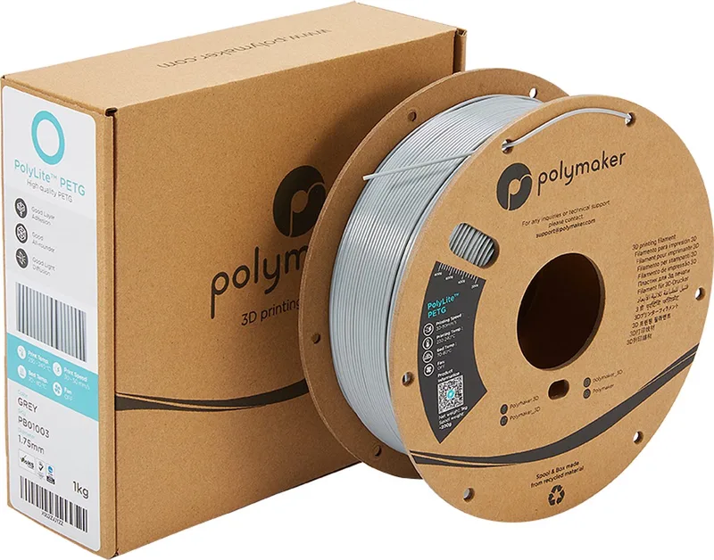 PB01003 PolyLite Filament PETG Hittebestendig, Hoge treksterkte 1.75 mm 1000 g Grijs 1 stuk(s) de Polymaker en Kleurloos – photo produit